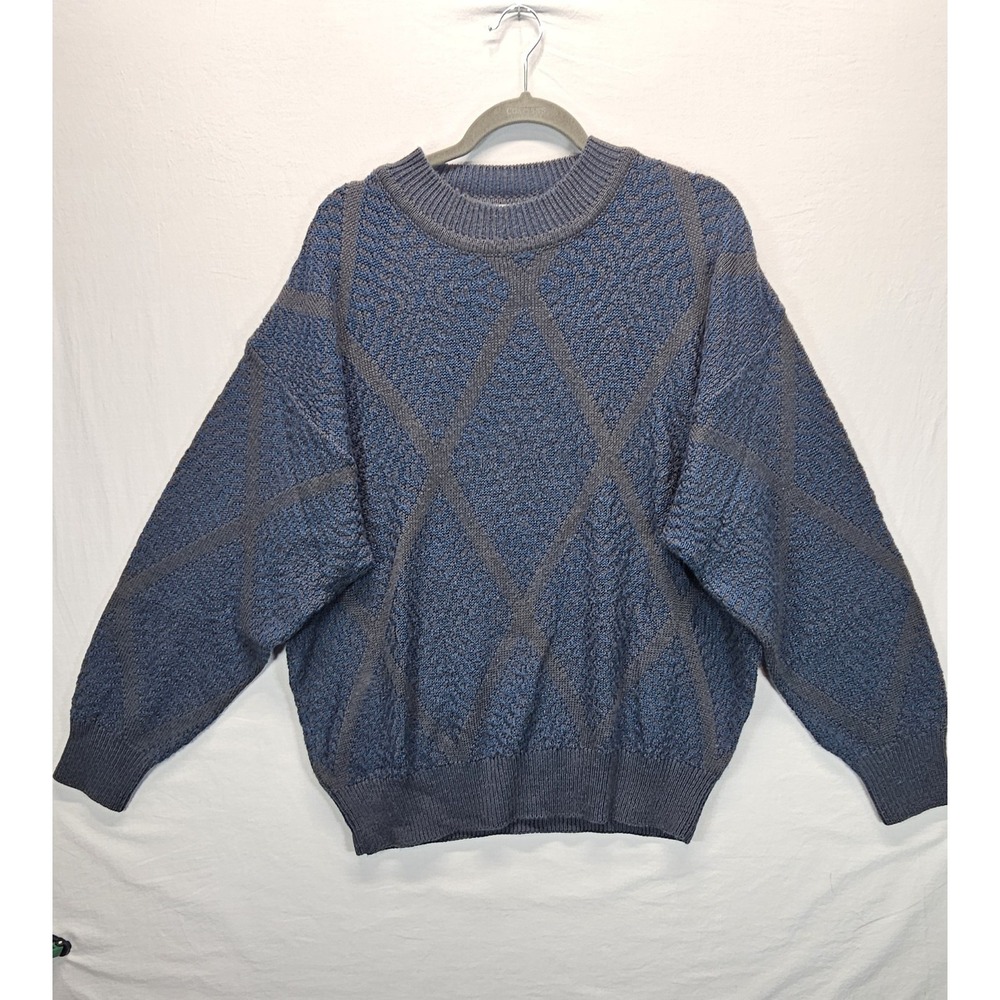 Vintage Brian MacNeil Sweater XL‎ Blue Textured Knit Crewneck Cozy Grandpacore